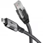 Ethernetový kábel USB-C 3.2 Gen2 konektor samec > RJ-45 konektor samec, LAN adaptér čierny/strieborný, 2 metre, pletený textilný plášť
