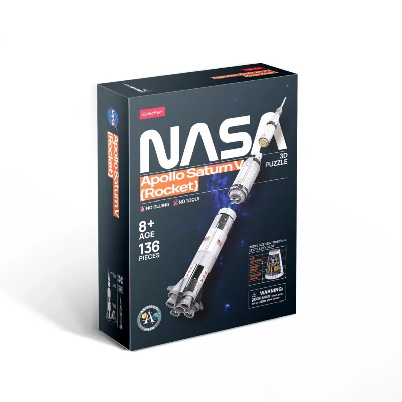 3D puzzle cubicfun model rakety Apollo Saturn — vzdelávacia stavebnica v mierke