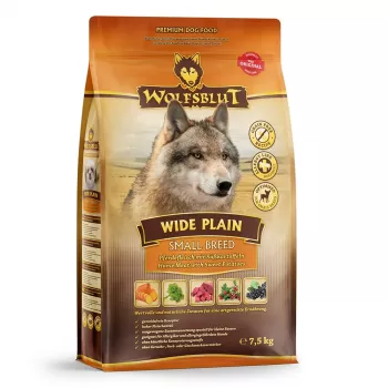 Suché krmivo pre psov Wolfsblut Wide Plain Small Breeds — konské & sladké zemiaky, 7,5 kg, bez obilnín, 26 % proteínu