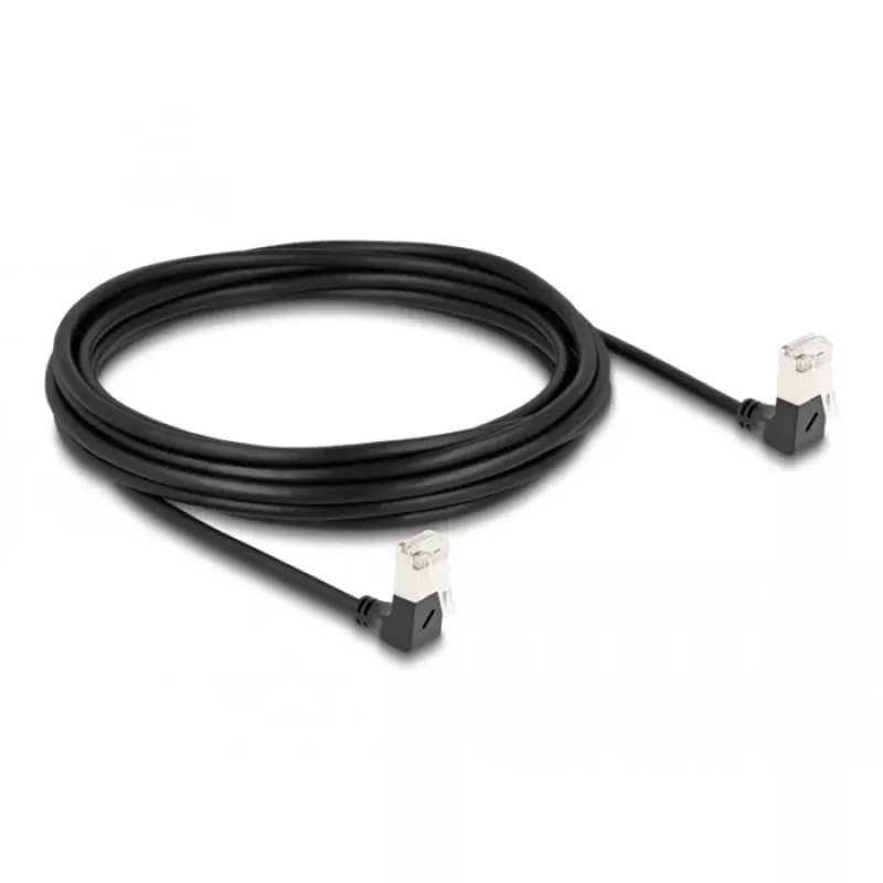 DeLOCK RJ45 sieťový kábel Cat.6A S/FTP tenký 90° nadol 5 m čierny