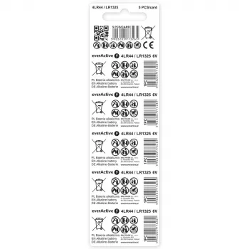 Alkalické gombíkové batérie everActive LR44 1,5 V – balenie 5 ks