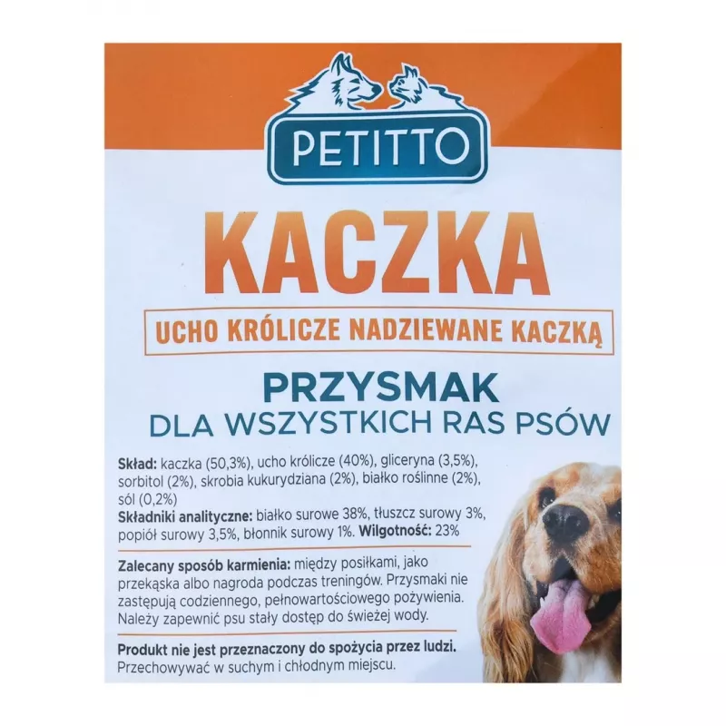 PETITTO Králičie ucho plnené kačacím mäsom maškrta pre psov, 500 g