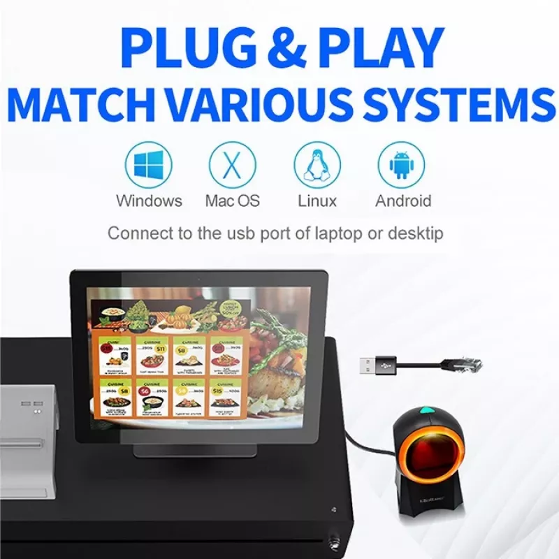 Qoltec 50857 káblová stolová čítačka čiarových kódov, 1D/2D, QR, USB, kábel 1,75 m