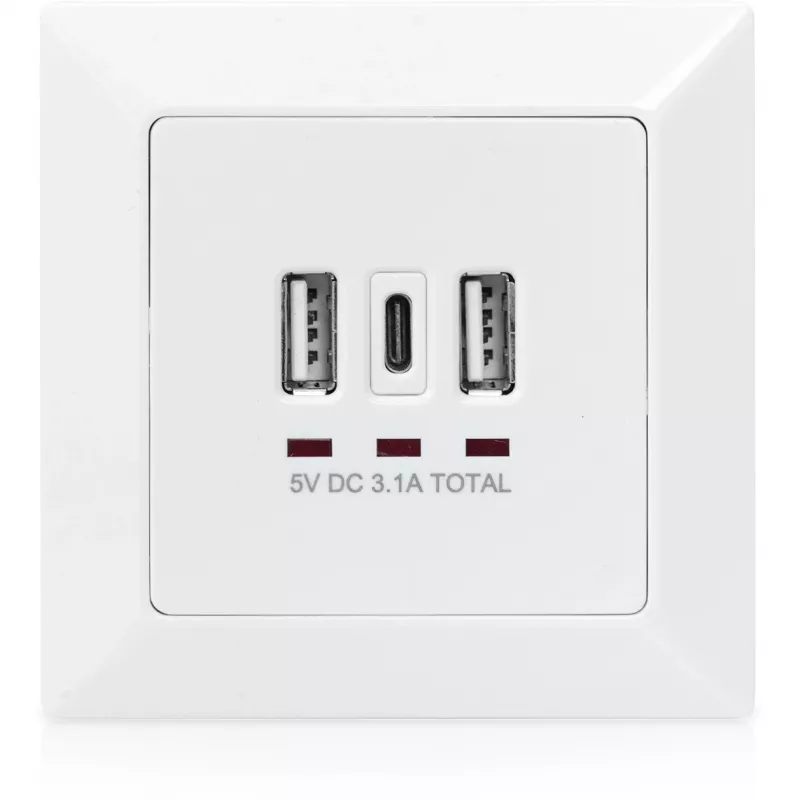 DIGITUS DA-70618 - USB výstup - USB, USB Type-C - 2 USB porty, 1 USB-C konektor samica - 3,1 A - RAL 9003, signálna biela