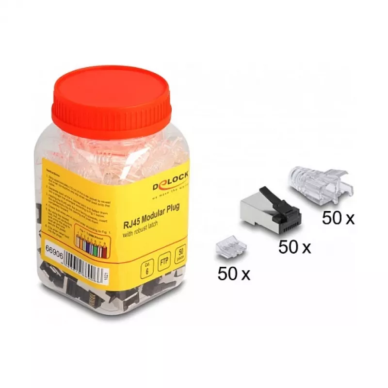 DeLOCK RJ45 modulárny konektor Cat.6 50 ks sada s robustnou západkou