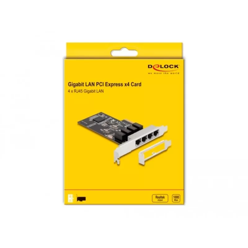 DeLOCK PCI Express x4 karta 4 x RJ45 Gigabit LAN RTL8111 - PCIe - RJ-45 - PCIe 2.0 - strieborná - PC - Windows 10 - Windows 11 - Windows 8.1 (88618)