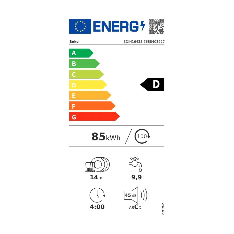 BEKO vstavaná umývačka riadu BDIN16435, energetická trieda D, SelfDry, LED bod