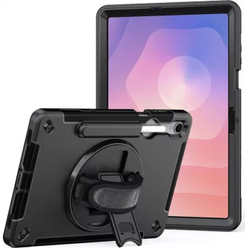 Puzdro s podperou jt berlin pre Samsung Galaxy Tab S11 s robustným popruhom na ruku — čierne