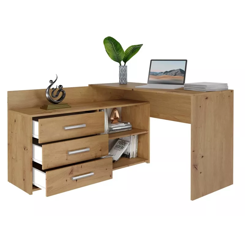 Rohový počítačový stôl Top e Shop DANY ARTISAN KPL, v tvare L, drevotrieska, dubová farba