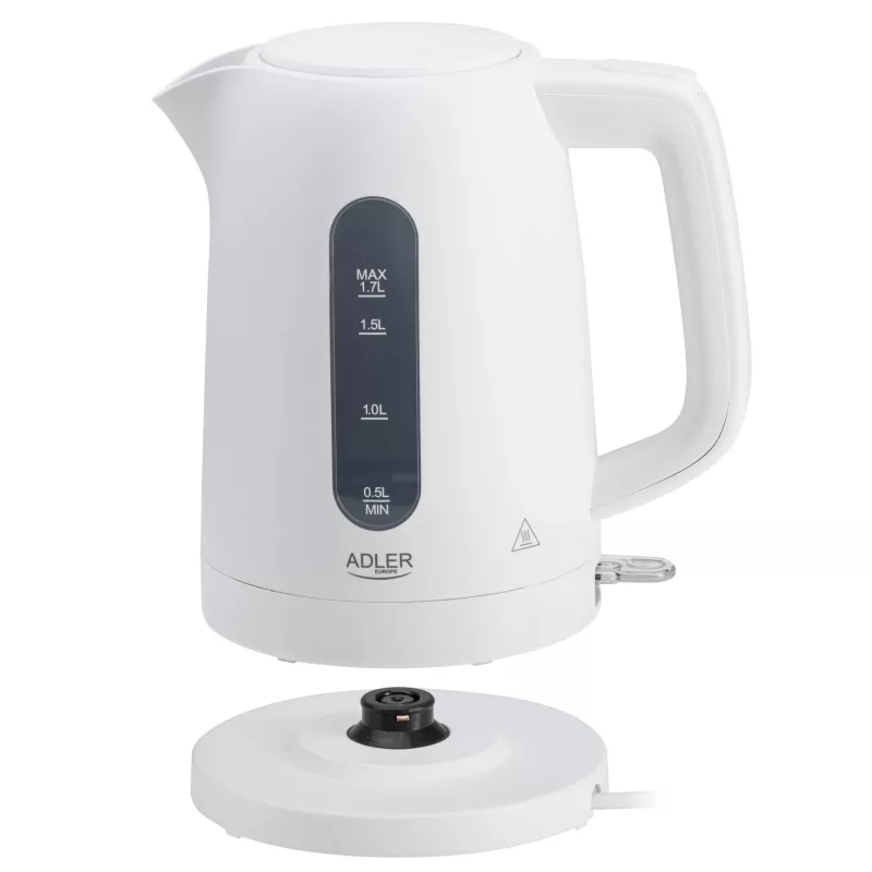 Elektrická kanvica Adler AD 1379w — 1,7 l, do 2200 W, biela, 360° podstavec, polypropylén