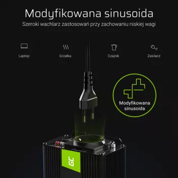 Napäťový menič Green Cell INV04DE, 24 V vstup, 230 V výstup, 500 W, 50 Hz, univerzálny napájací zdroj, čierna