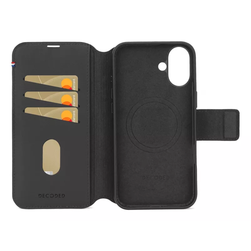 Kožené puzdro pre iPhone 16, čierne