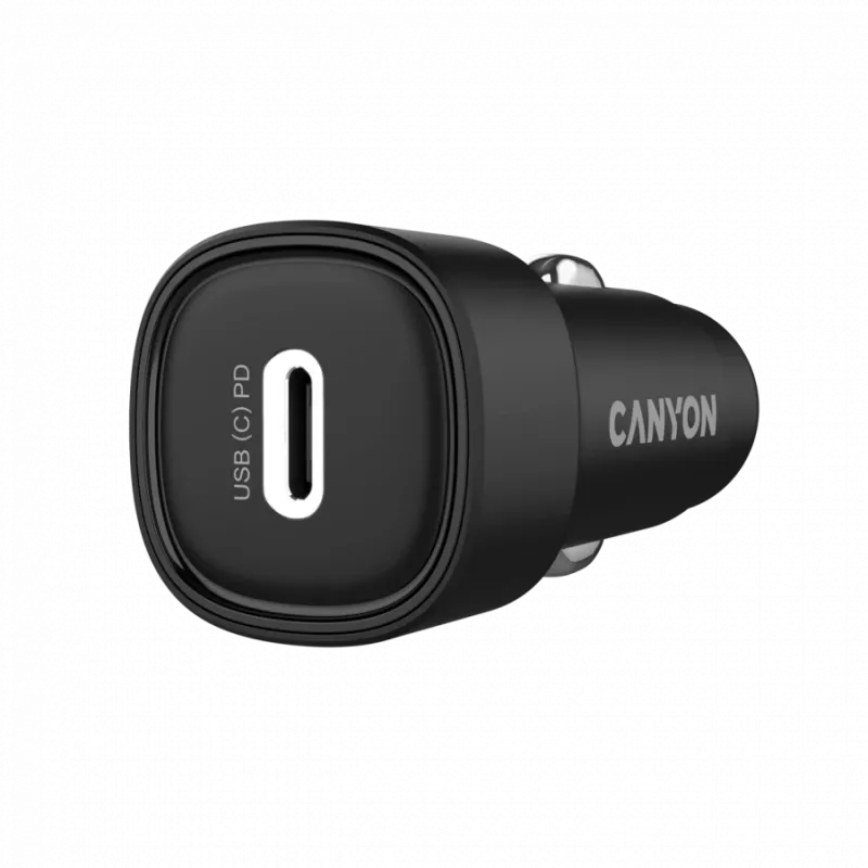 Auto nabíjačka CANYON OnDrive 30 PD 30W USB-C čierna – USB-C napájací zdroj do vozidla, 30W PD