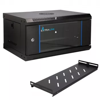 EXTRALINK LITE 4U 530X400 nástenný rack skriňa čierna s priehradkou