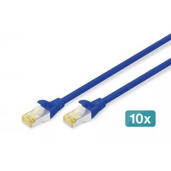 DIGITUS CAT 6A S/FTP sada patch káblov DK-1644-A-0025-B-10, 0,25 m, modrá, 10 ks