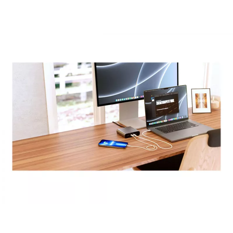 HYPER 245W GaN stolná nabíjačka pre notebook, smartfón, tablet čierna, strieborná AC, batéria rýchle nabíjanie interiér