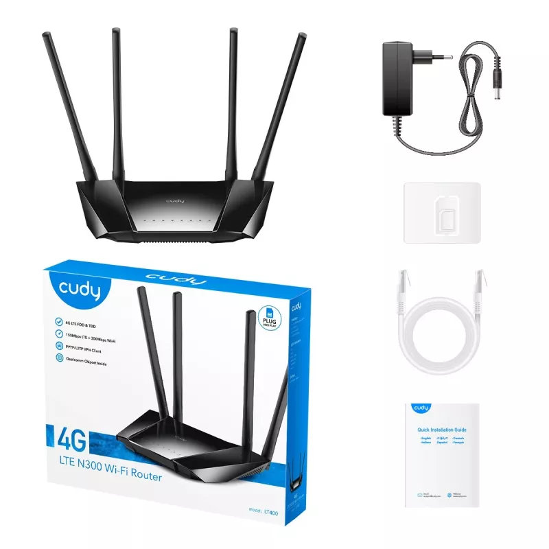 Cudy LT400 bezdrôtový router Fast Ethernet Single-band (2.4 GHz) 4G čierny