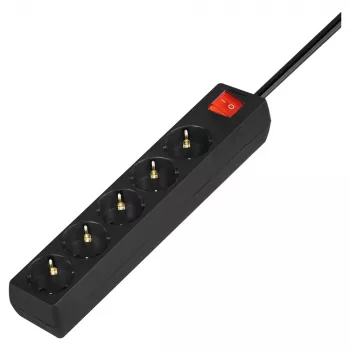 Predlžovacia zásuvka SAVIO LZ-15 — 5 AC zásuviek, univerzálny konektor, 5 m kábel, 2500 W, 10 A, čierna