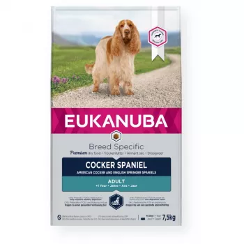Suché krmivo pre psov EUKANUBA Breed Specific Cocker Spaniel 7,5 kg — kuracie, dospelé psy, koža a srsť, podpora srdca