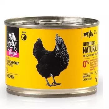 Doplnkové krmivo pre mačky 3coty CHICKEN Cheers! 160 g — konzerva mokrého krmiva, kuracia príchuť, 160 g, bielkoviny 12%, tuk 7,5%, vlhkosť 80%