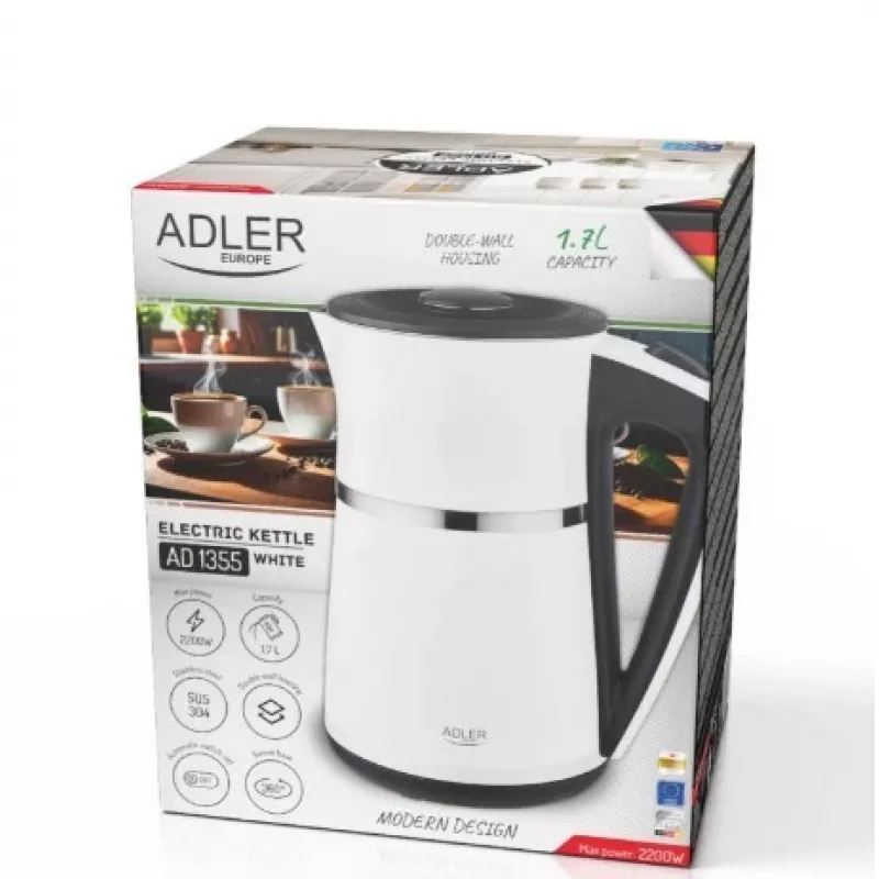 Kanvica Adler 1,7 l 1355 W biela dvojstenná