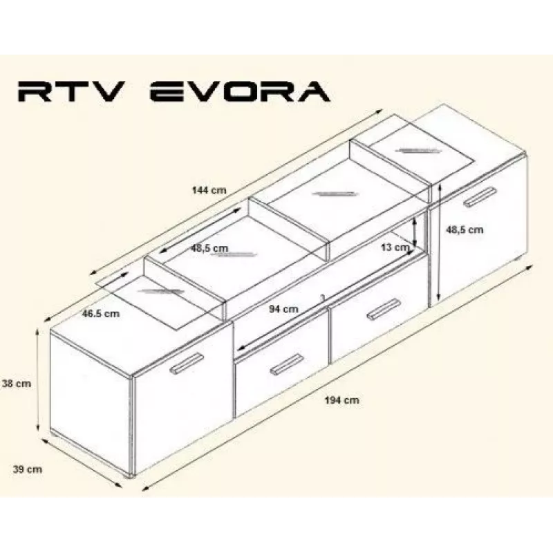 Cama TV stojan EVORA 200 plum tree/čierna lesklá