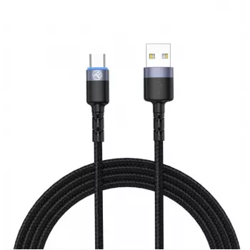 Dátový kábel Tellur USB na Type-C LED nylonový oplet 1,2 m čierny