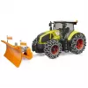 Hračkársky traktor BRUDER Claas Axion 950 s snehovými reťazami a snežným pluhom, model v mierke
