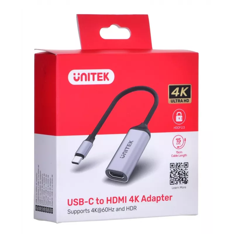 UNITEK V1420A video káblový adaptér 0,15 m USB Type-C HDMI sivý