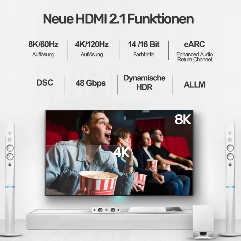 HDMI kábel Unitek C138W 2 m — HDMI 2.1, 48 Gbit/s, 4K/120Hz, HDR10 & Dolby Vision, ARC, pozlátené konektory