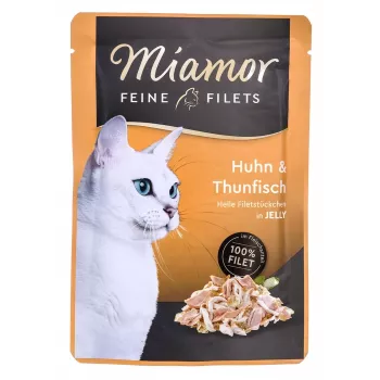 Mokré krmivo pre mačky Miamor jemné filé v želé 100 g — ryba & kura, 100 g vrecko