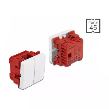DeLOCK Easy 45 Kolískový spínač dvojitý, 45 x 45 mm, biely, 250 V AC 10 A