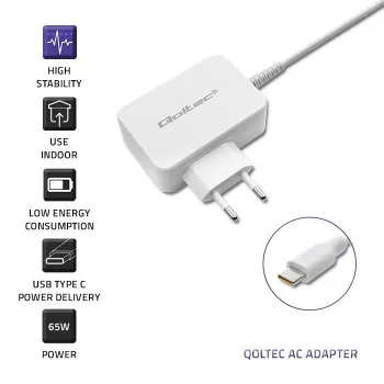 Napájací zdroj QOLTEC 51039 65W AC-to-DC 220–240V 20.3V/3.25A Type-C biely, 1,7 m kábel