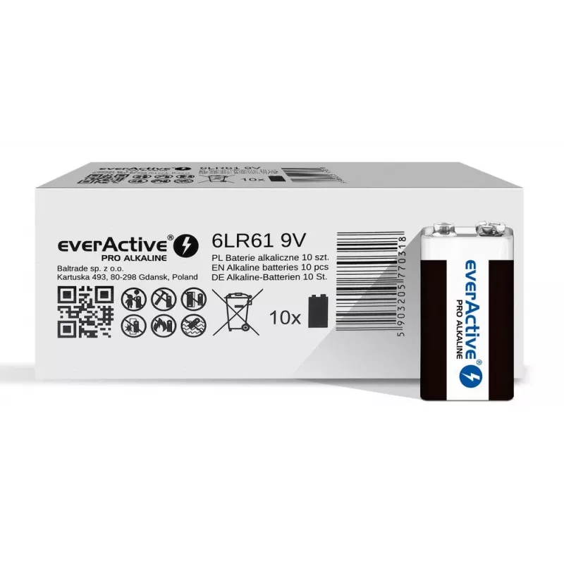 Batéria alkalická EverActive Pro Alkaline 6LR61 9V