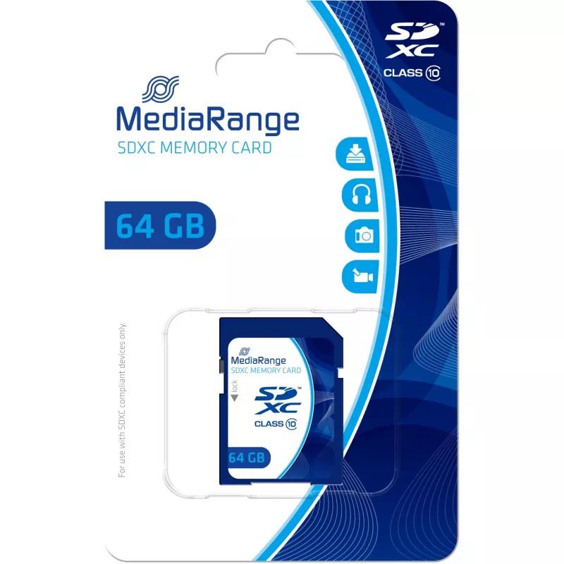 MediaRange - flash pamäťová karta - 64GB - Class 10 - SDXC - modrá (MR965)
