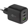USB-C rýchla nabíjačka Nano, PD, GaN, 65 Watt, USB-C opletený kábel (čierny, 1x USB-A, 2x USB-C PD, Quick Charge 3.0, 1 meter kábla)