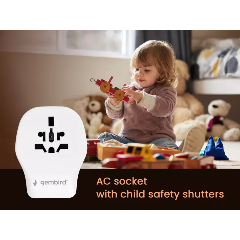 Nástenný cestovný adaptér GEMBIRD TPA-1A2C20-02-W 20W — 1xUSB-A + 2xUSB-C, zástrčka typ G, 100–250 V, biela