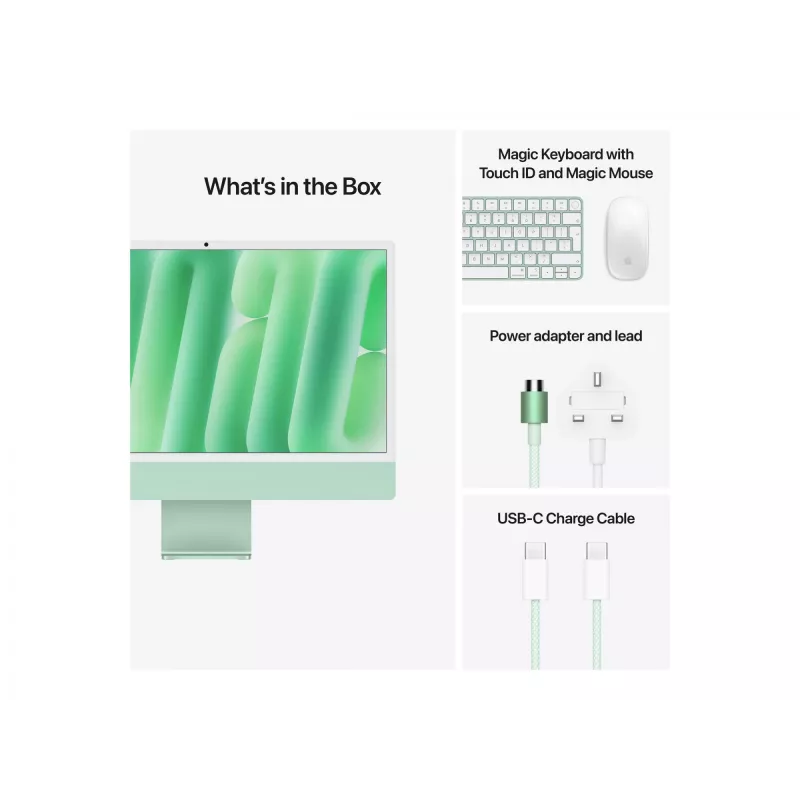 Počítač všetko v jednom Apple iMac 24" M4 (10-jadrový CPU, 10-jadrový GPU), 24 GB RAM, 512 GB SSD, 4,5K Retina, štandardné sklo, nemecká klávesnica s Touch ID, Magic Mouse, Gigabit Ethernet, zelený, MD2Q4D/A