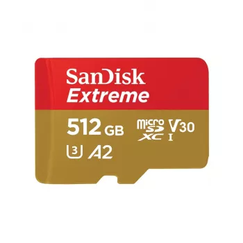 MicroSDHC pamäťová karta SANDISK Extreme 512 GB UHS-I A1 V30 U3 trieda 10, čítanie 190 MB/s, zápis 130 MB/s, vrát. SD adaptéra