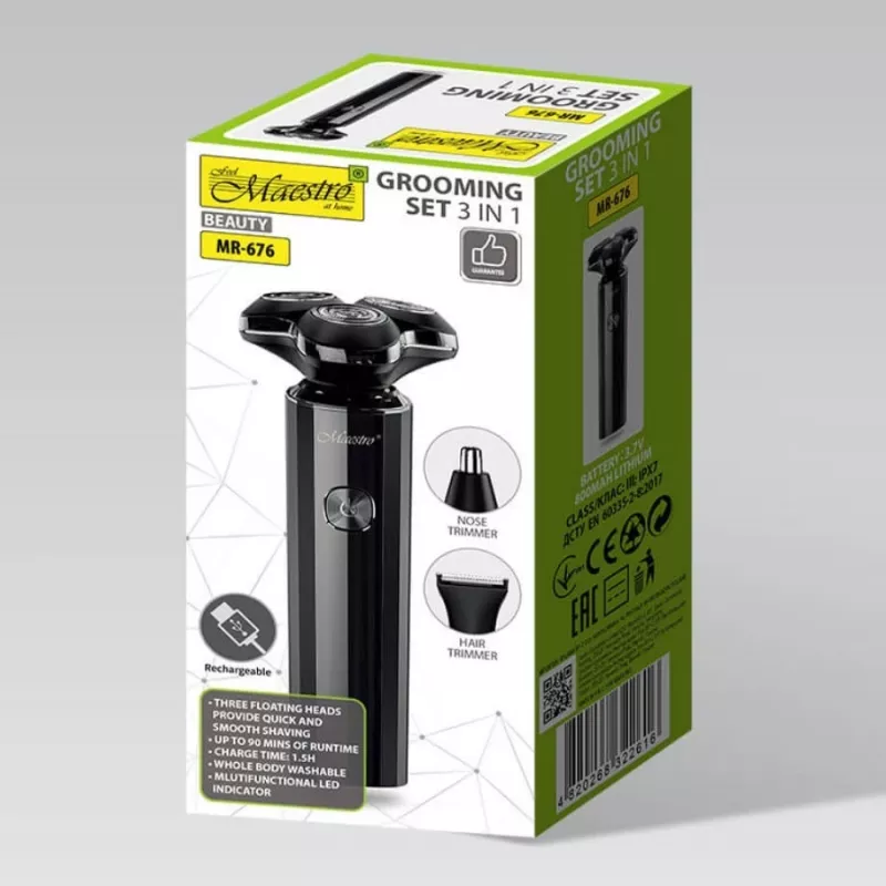 Sada na holenie Maestro MR-676 3-in-1 USB nabíjateľná kompaktný dizajn