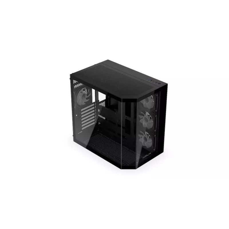 Krux Empero KRXD010 PC skriňa Midi Tower, ATX, tvrdené sklo, 4x 120 mm ARGB ventilátory, čierna - grafická karta do 420 mm, chladič CPU do 155 mm, 2x 3,5" + 3x 2,5" pozície