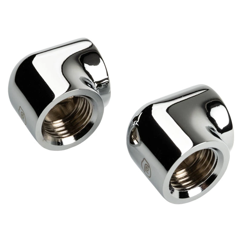 Bitspower Touchaqua adaptér 90 stupňov G1/4 palca IG na G1/4 palca IG – balenie 2 ks, strieborný