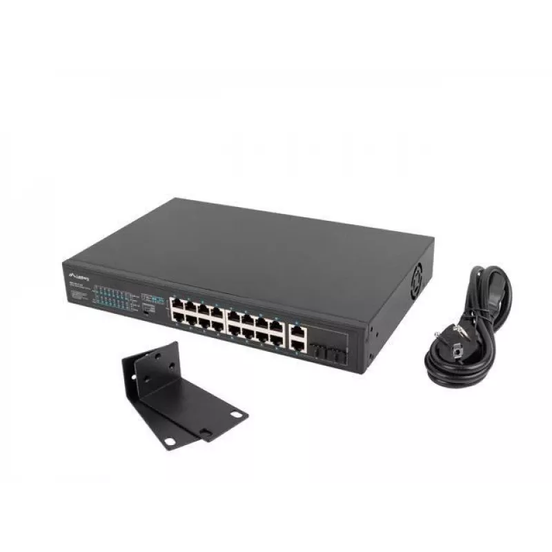 Lanberg RSFE-16P-2C-250 nespravovaný PoE+ prepínač, 16x 10/100 PoE+, 2x Gigabit Combo, 250 W, 1U rack
