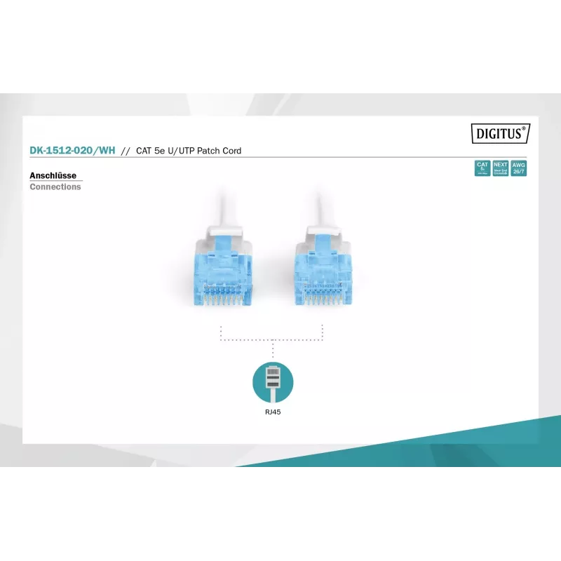 Sieťový kábel Digitus CAT 5e U/UTP RJ-45 2m biely