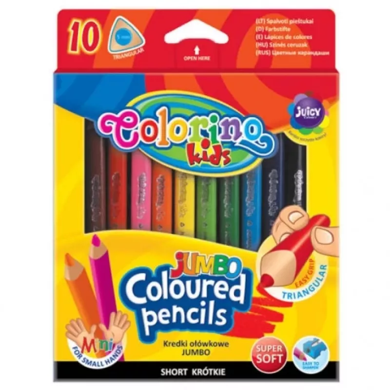 Farebné ceruzky colorino JUMBO trojhranné — 10 farieb, 8,9 cm