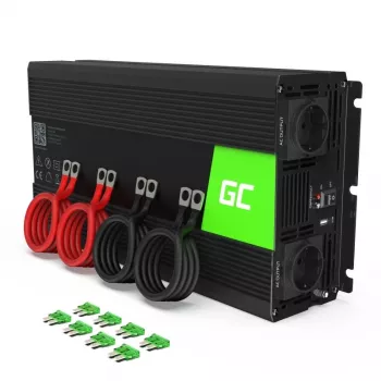 Menic napätia Green Cell INV15 3000W DC 12V na AC 230V, USB konektor, aktívne chladenie, čierna