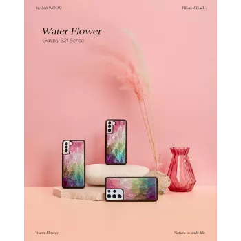Puzdro na smartphone iKins na Samsung Galaxy S21+ — vzor vodných kvetov, čierna