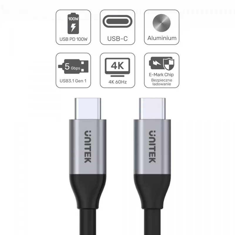 UNITEK C14091ABK USB kábel USB 3.2 Gen 2 2m USB-C čierny