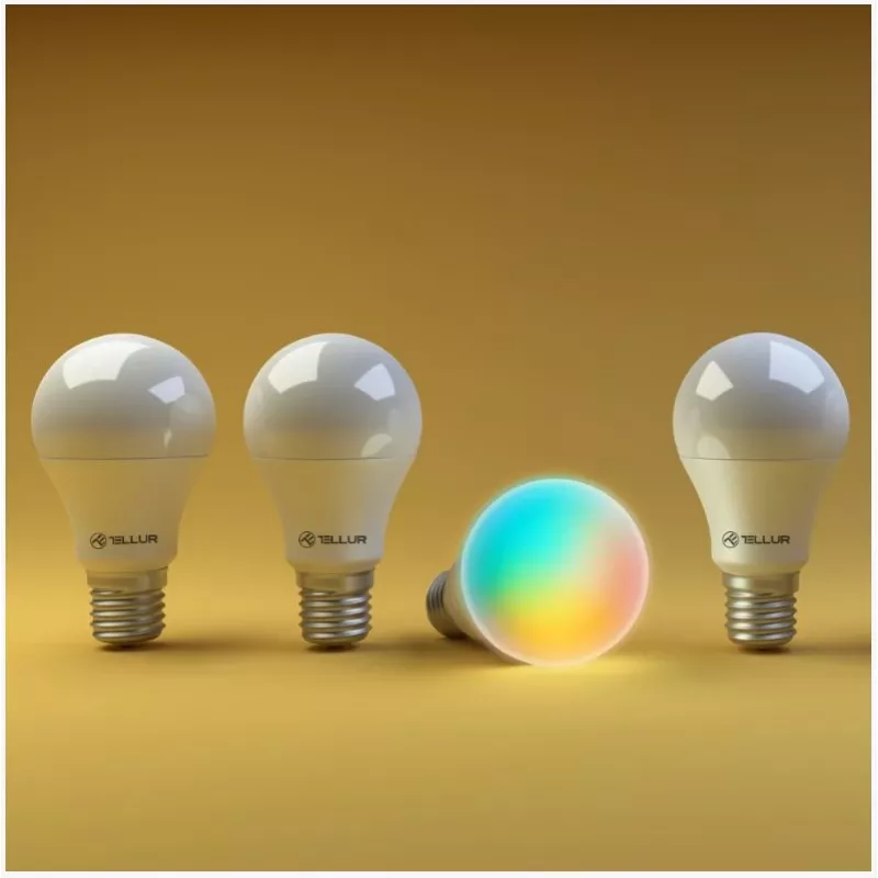 Inteligentná žiarovka Tellur E27 RGB stmievateľná – Wi‑Fi RGBW E27 inteligentná žiarovka so stmievaním