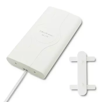 Všesmerová anténa QOLTEC 57013, 0,6–2,7 GHz, 30 dBi, vertikálna polarizácia, 50 Ω, biele ABS puzdro
